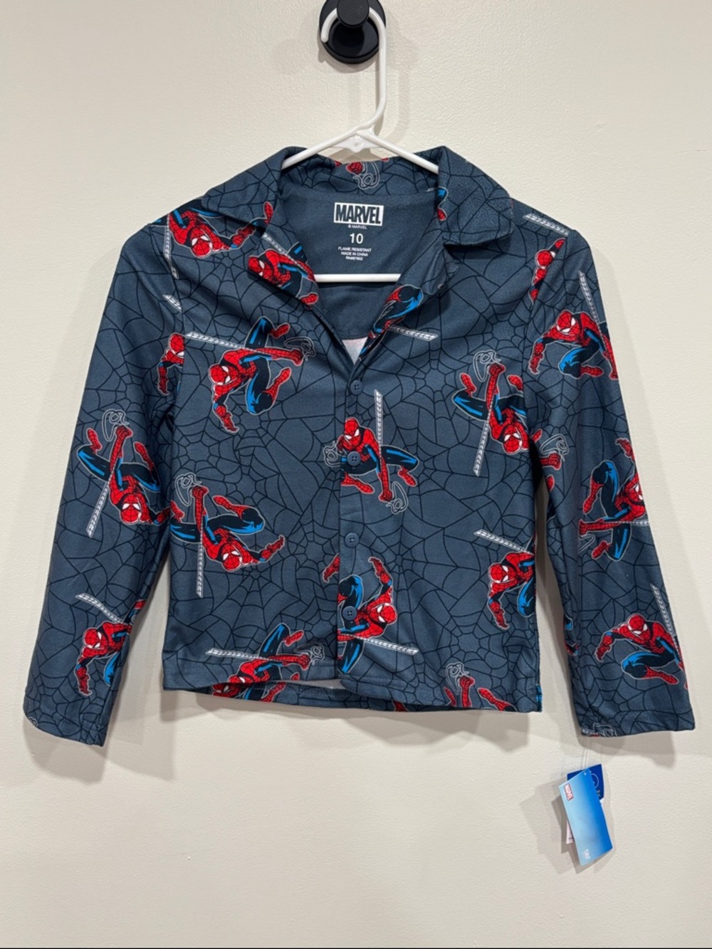 Marvel Spider-Man Button-Up Sleep Shirt - Navy, Red & Blue